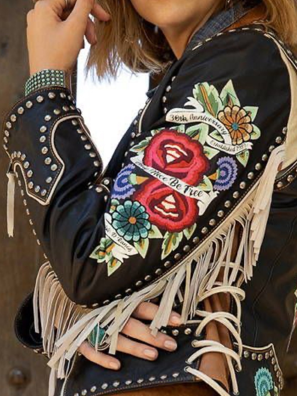 Double D Ranch Running on Empty leather biker jacket embroidered studs RTL $1395 - Picture 5 of 10